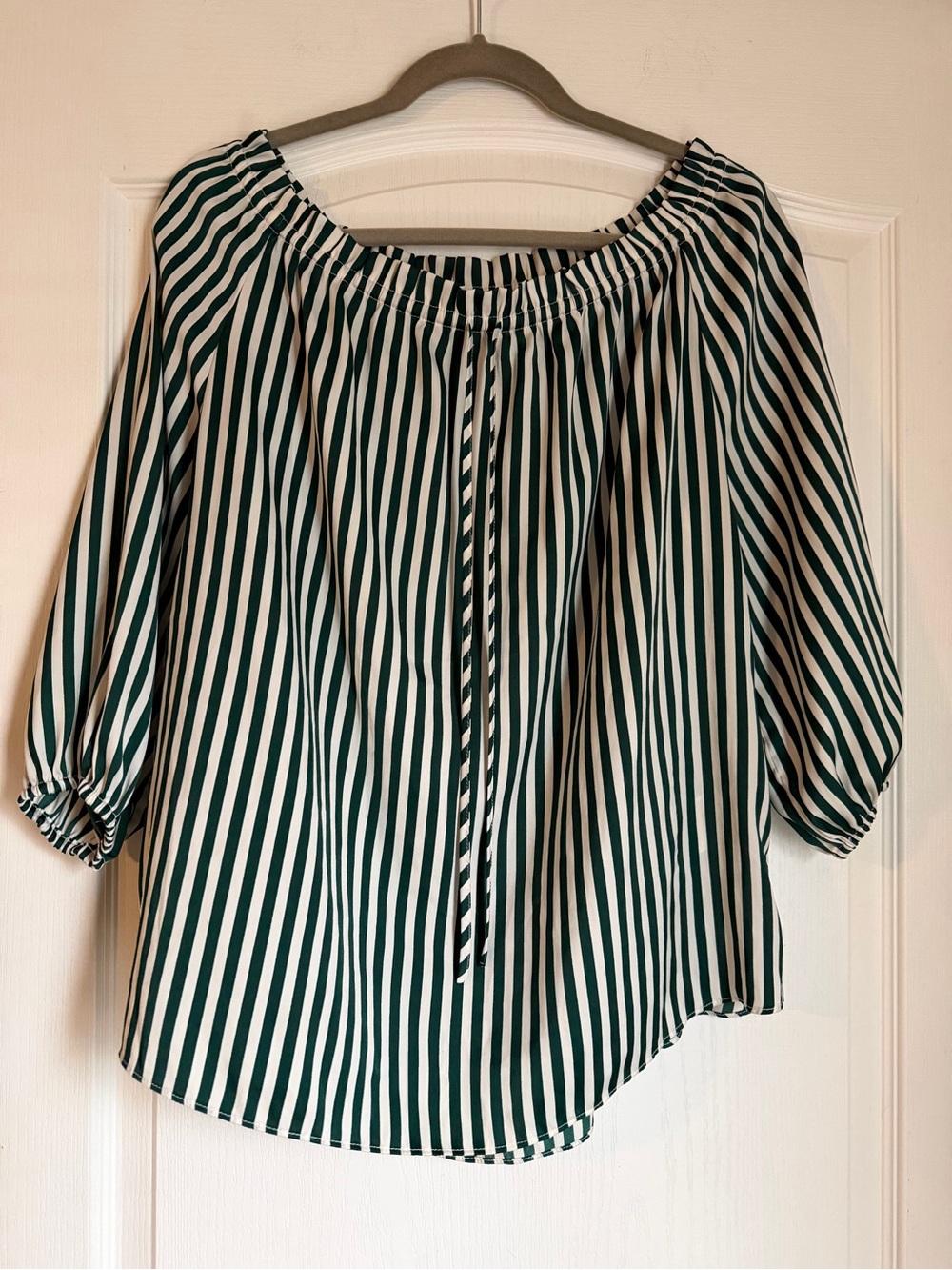 H&M Green and White Striped Women's Top Size 6